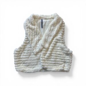 Imagine Cream Faux Fur Collared Cropped Open Vest, Soft Winter Layer, Size S/M